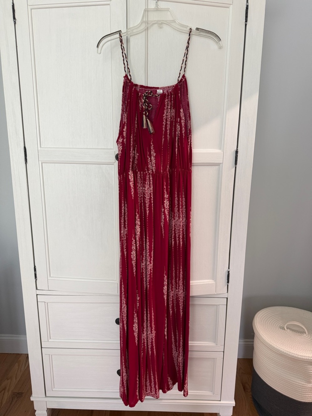 Red Printed Maxi Dress with Braided Straps